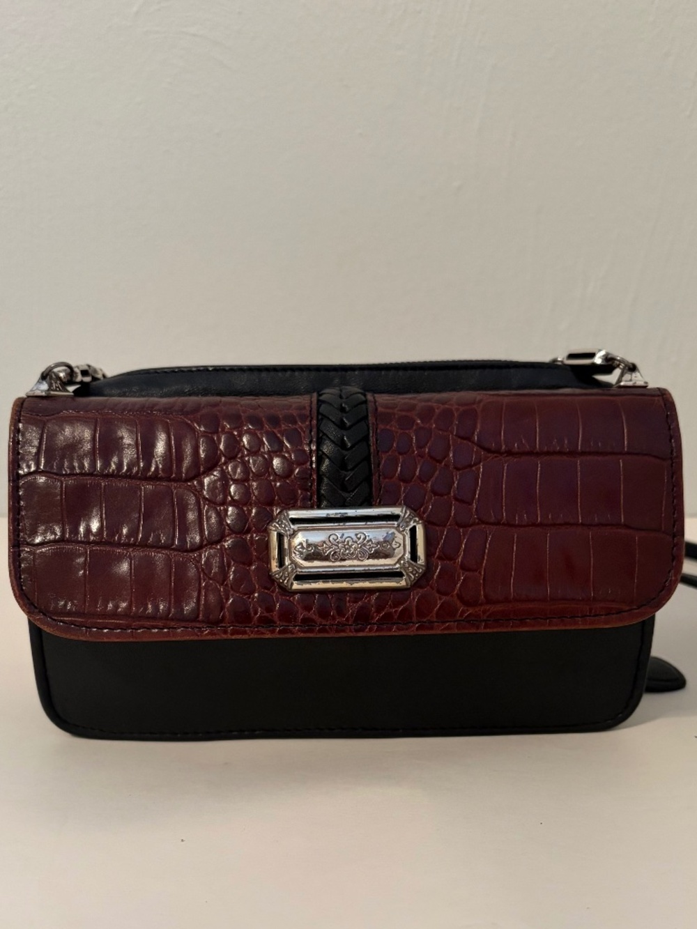 Vintage Brighton Brown & Black Croc-Embossed Leather Crossbody Purse
